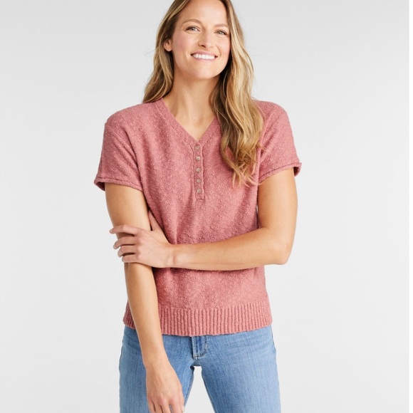 Womens Midweight Cotton Slub Sweater Henley Short-Sleeve - Picture 2 of 3